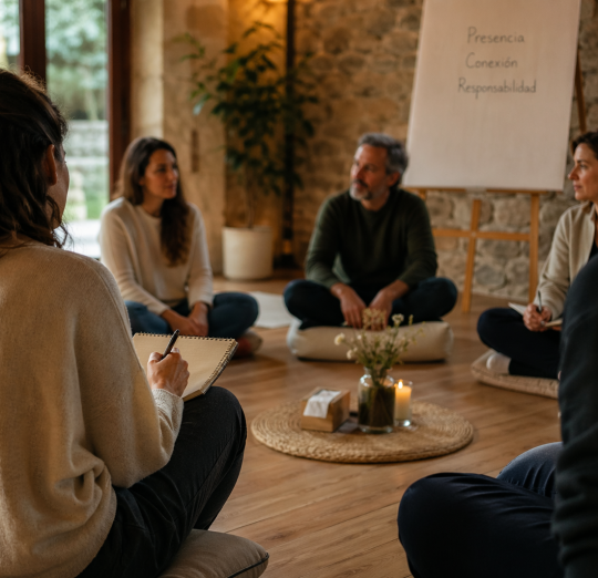 terapia grupal en espacio acogedor